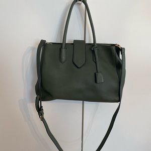 Faux Leather Olive Green Crossbody Bag with adjustable strap and gold accents